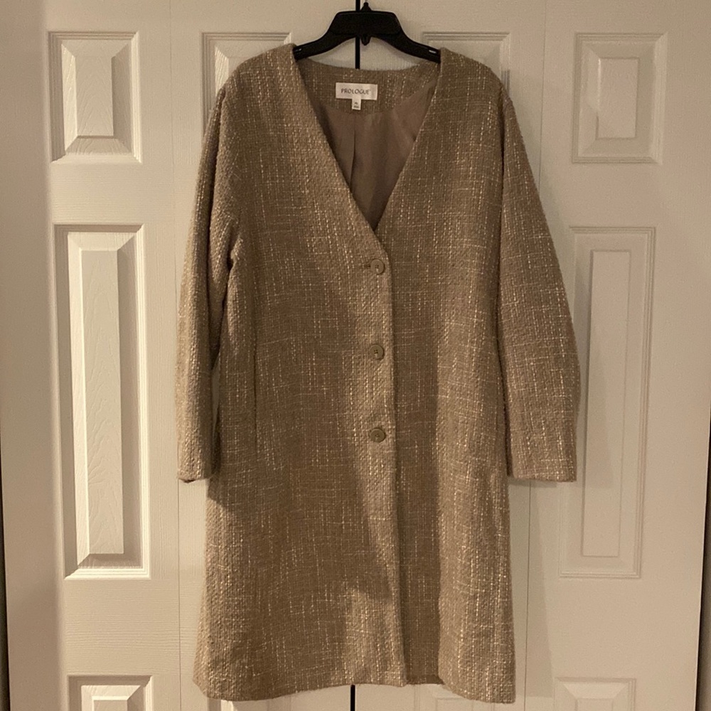 Prologue Long Tweed Coat Beige XL